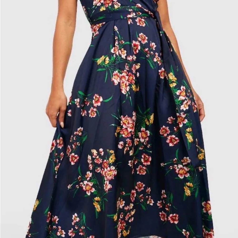 Boohoo Navy Floral High Low Dress